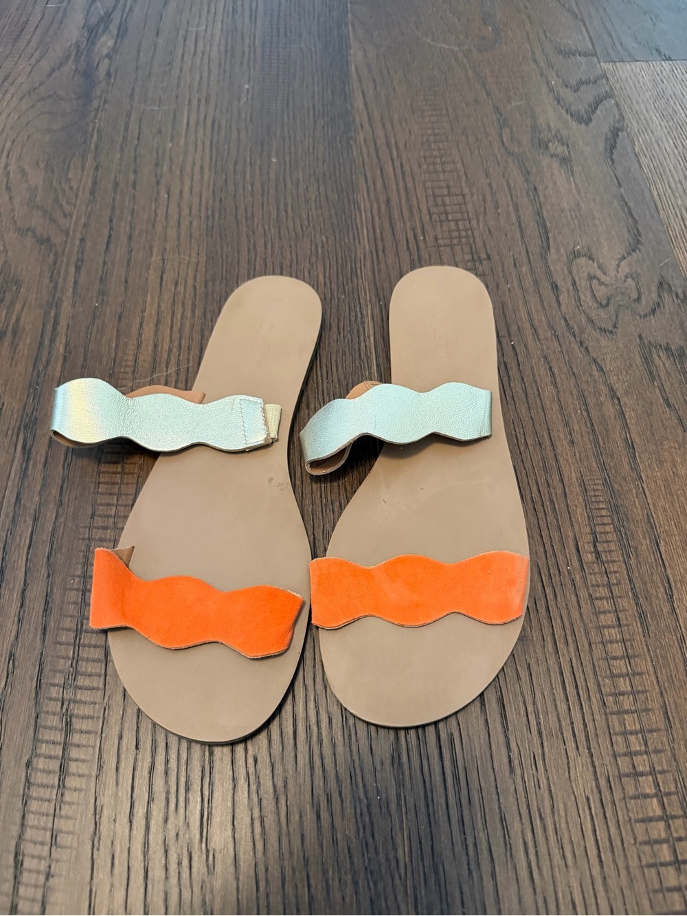 Women's Two-Band Slide Sandals in Orange and Metallic J Crew